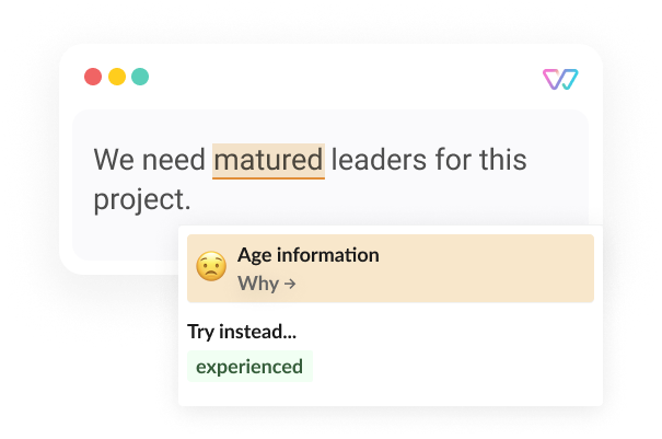 An illustration of Witty shows the phrase 'We need matured [experienced] leaders for this project.’ The words in brackets are shown as alternatives.