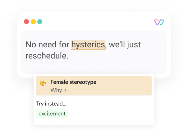  An illustration of Witty shows the phrase 'No need for hysterics [excitement], we'll just reschedule.' The words in brackets are shown as alternatives.