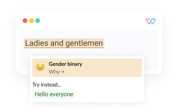 An illustration of Witty showing the phrase 'Ladies and gentlemen [Hello everyone].’ The words in brackets are shown as alternatives.