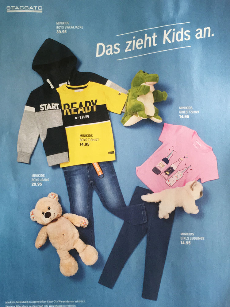 Anzeige für Kleidung mit Junge und Mädchen-Stereotypisierung