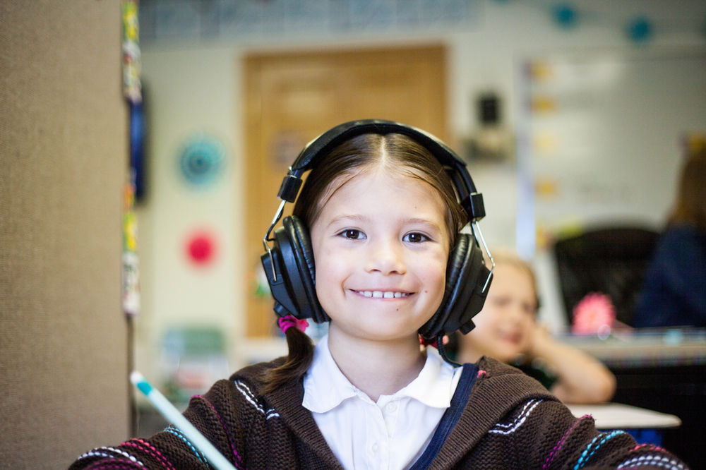 Girl with headphones on