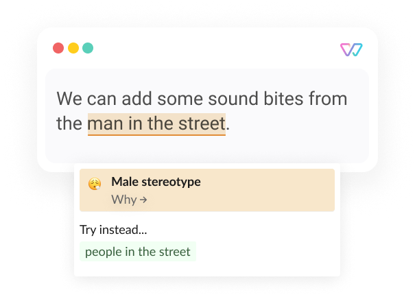  An illustration of Witty shows the phrase 'We can add some sound bites from the man [people in the street] in the street.' The words in brackets are shown as alternatives.