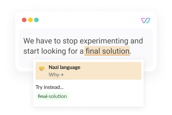  An illustration of Witty showing the phrase 'We have to stop experimenting and start looking for a [final] solution.' The word final should be removed.  