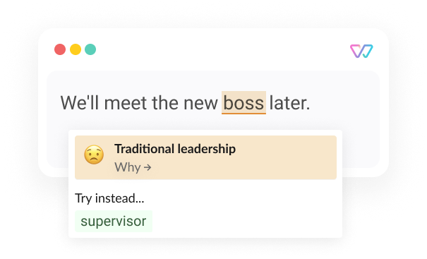 An illustration of Witty showing the phrase 'We'll meet the new boss [supervisor] later.' The words in brackets are shown as alternatives.