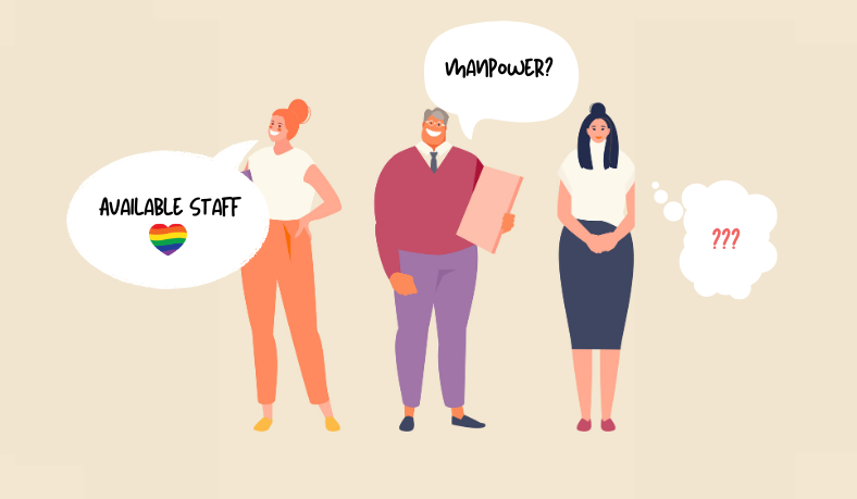 Illustration: One person says,