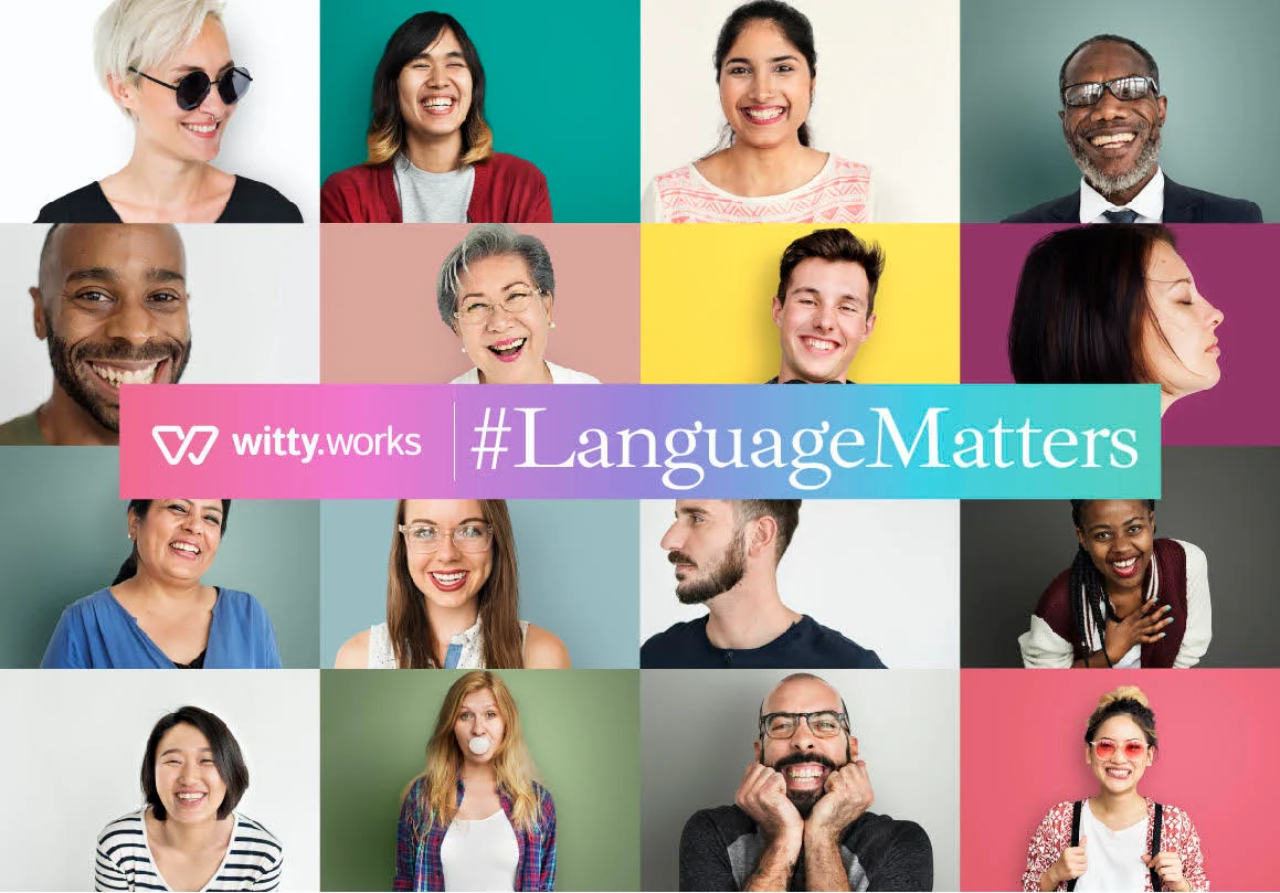 Portrait of diverse people and the Hashtag #LanguageMatters