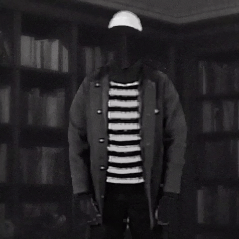 Gif of a person in front of bookshelves. Text appears: What am I invisible? The person lifts their arms, looks at down at themself and disappears