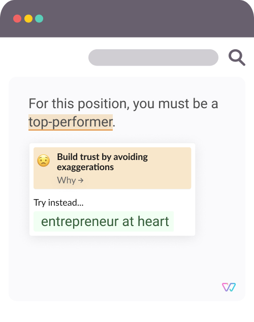 For this position, you must be a top-performer. -> entrepreneur at heart