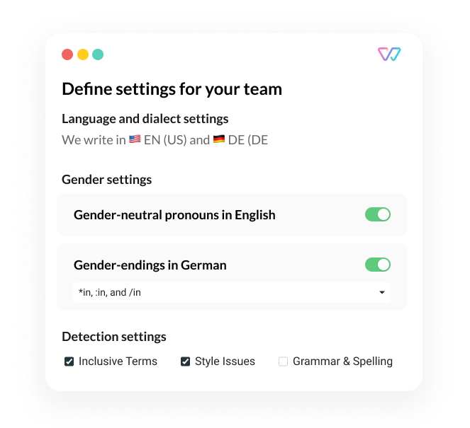 Screenshot of language settings for your team